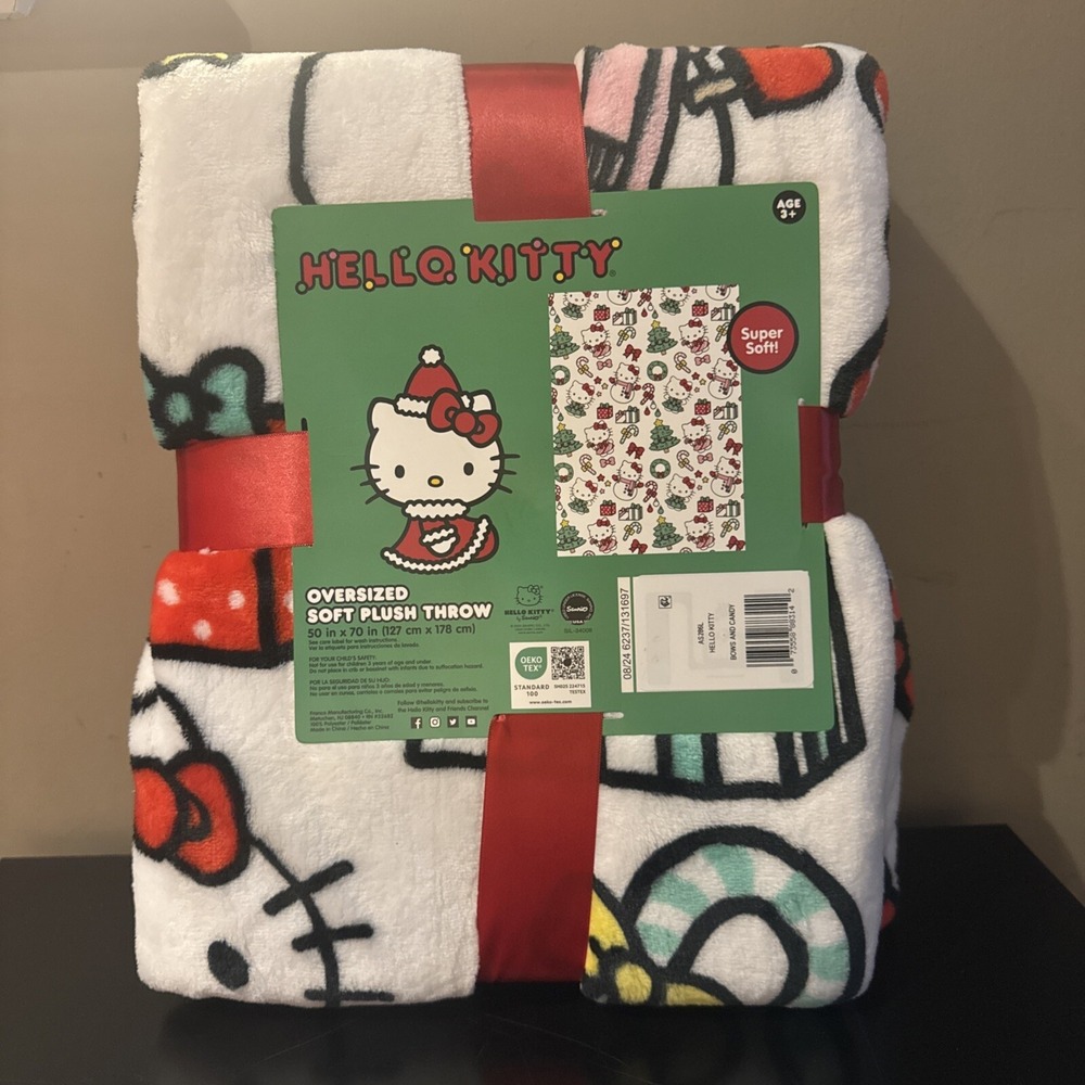 Hello Kitty Holiday "Bows & Candy" Plush Soft Throw Blanket 50"x 70"🎄🎀  New